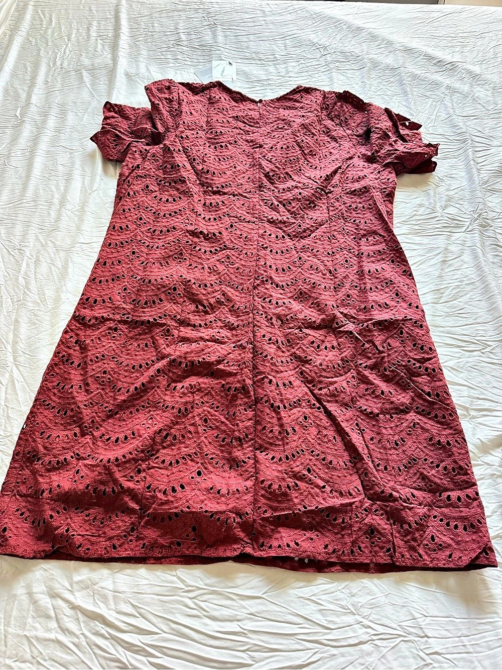 PRETTYGARDEN Women's Short Sleeve Eyelet Lace Mini Dress Red Baby L NWT